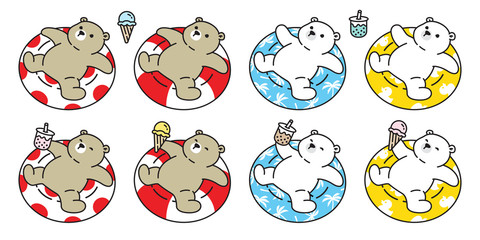 Bear vector polar bear swimming ring icon cartoon character tropical pool ocean boba tea ice cream logo doodle illustration design