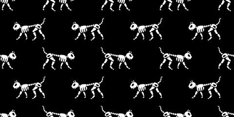 cat seamless pattern vector Halloween bone skeleton skull kitten cartoon character doodle illustration design