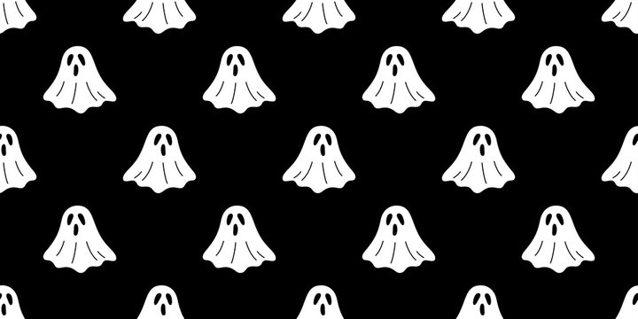 Ghost seamless pattern vector Halloween spooky scarf isolated repeat wallpaper tile background devil evil cartoon illustration gift wrap doodle design