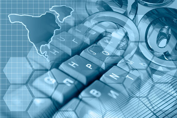 Keyboard, mail signs and map