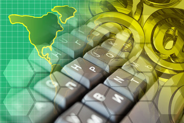 Keyboard, mail signs and map