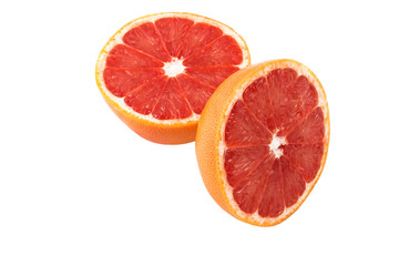 two halves of grapefruit on a white background in isolation