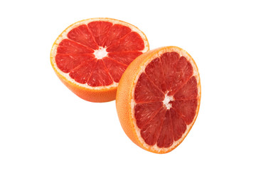 two halves of grapefruit on a white background in isolation