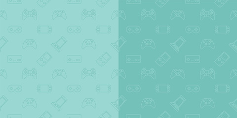 Vector video game and esport device set outline seamless pattern background.