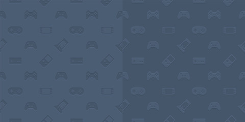 Vector video game and esport device set low relief seamless pattern background. © poravute