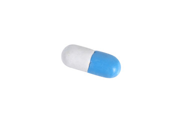 miniature blue drug model from japanese clay on white background