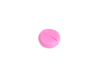 miniature pink drug model from japanese clay on white background