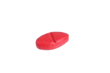 miniature red drug model from japanese clay on white background