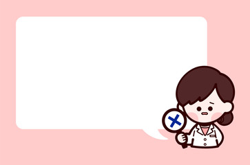 白衣の女性とフキダシ　バツ　可愛い手書きイラスト