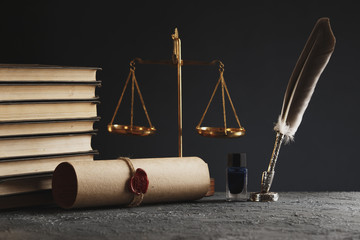 Notary's public pen and stamp on testament and last will. Notary public