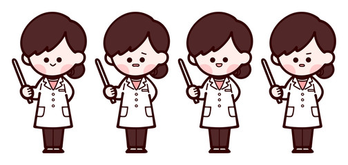 白衣を着た女性　指示棒　可愛い手書きイラスト