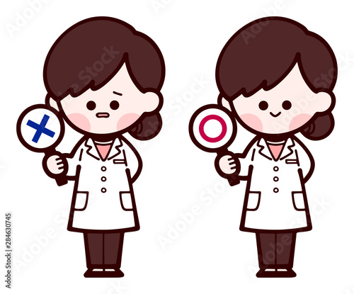 白衣を着た女性 マルバツ 可愛い手書きイラスト Stock Image And