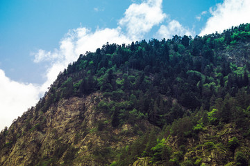 mountain landscape - mountains forest, rocks glaciers snow clouds, Dombay, Karachay-Cherkessia, Russia