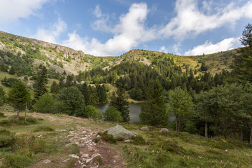 Sentier vers le lac en montagne