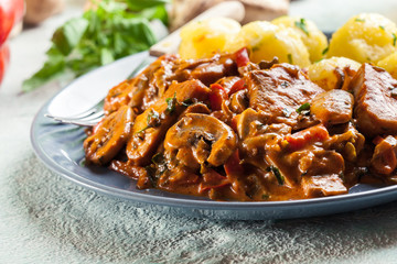 Fresh turkey ragout with mushrooms