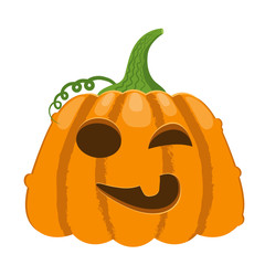 Cartoon halloween pumpkin. Orange pumpkins with carving scary smiling cute glowing faces. Decoration gourd vegetable or holiday spooky happy face, october nature vector isolated icon