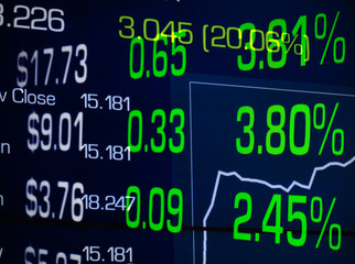 stock market rally price percentage increase green numbers with graph and reflection financial display