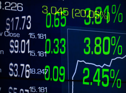 stock market rally price percentage increase green numbers with graph and reflection financial display