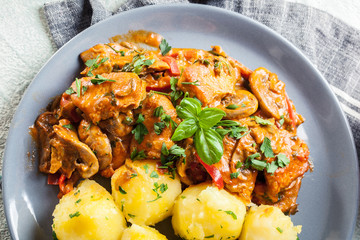 Fresh turkey ragout with mushrooms