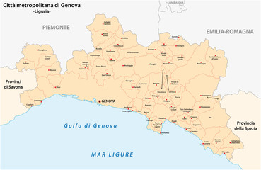 administrative and political map of the metropolitan city of Genoa in the region of Liguria Italy