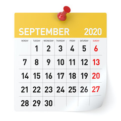 September 2020  -Calendar. Isolated on White Background. 3D Illustration