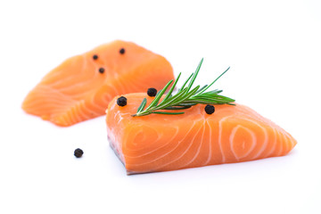 fresh raw salmon fillets isolated on white