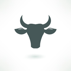 Cow head silhouette emblem logo label. Vector illustration.