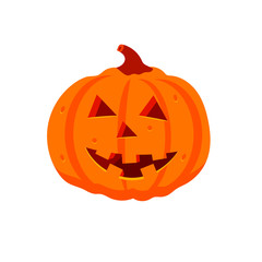 Halloween pumpkin with scary face on white