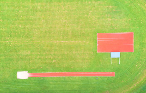 Golf practise putting and driving range aerial view from above