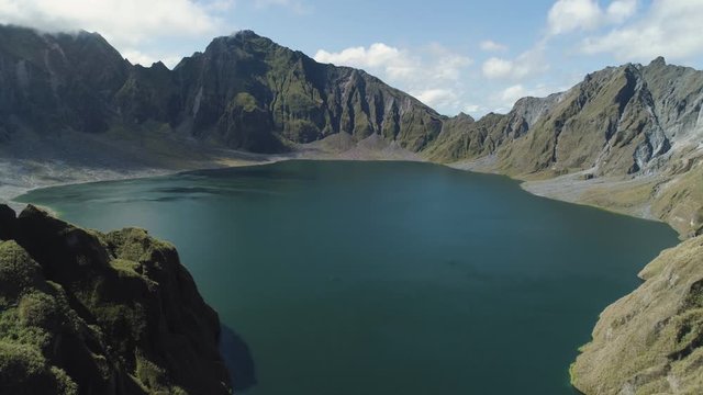 Aerial view crater lake volcano Pinatubo among mountains, Philippines, Luzon. beautiful landscape at Pinatubo mountain crater lake. Travel concept