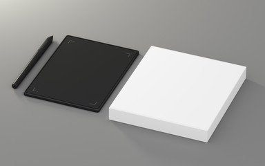 Graphic tablet with stylus and box  - 3D illustration