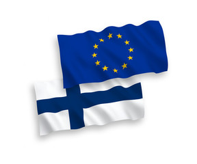 Flags of European Union and Finland on a white background