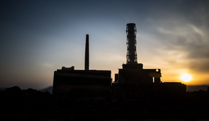 Creative artwork decoration. Chernobyl nuclear power plant at night. Layout of abandoned Chernobyl...