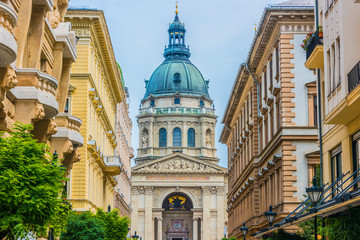 Architecture of Zrinyi utca in Budapest, Hungary