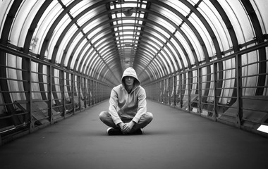 man in a hoodie black and white