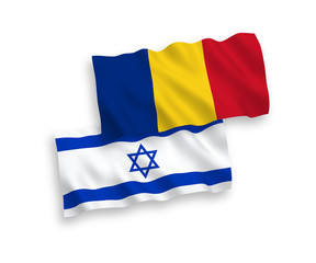 Flags of Romania and Israel on a white background