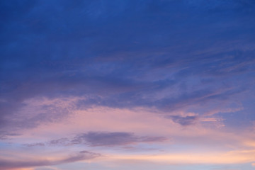 cloud sky with gradient color from blue to purple. sunset sky background