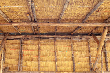 traditional bamboo roof structure. Roof made with leaves. Background and texture of dry leaf. Dry leaf for roof. structure of roof.