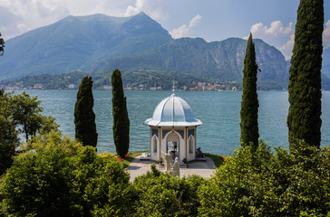 BELLAGIO, ITALY, JUNE 19, 2019 - The Tea house in the gardens of Villa Melzi, Bellagio, Como Lake, Italy