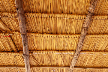 traditional bamboo roof structure. Roof made with leaves. Background and texture of dry leaf. Dry leaf for roof. structure of roof.