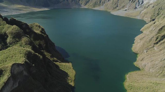 Aerial view crater lake volcano Pinatubo among mountains, Philippines, Luzon. beautiful landscape at Pinatubo mountain crater lake. Travel concept
