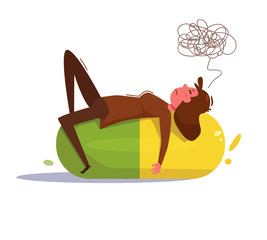 Depression. Concept. The woman is on the pill antidepressant Vector. Cartoon. Isolated art on white background.