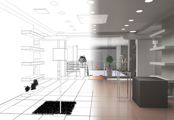 interior, exhibition hall, 3D illustration