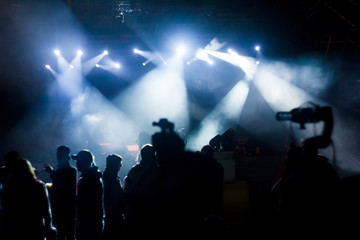 Fototapeta na wymiar crowd of people at concert or show, night scene