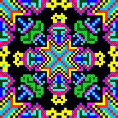 bright small colored polygons on a black background