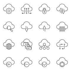 Cloud technology line icon set. Upload and Download, Dig data, Sync concept. Vector illustration.