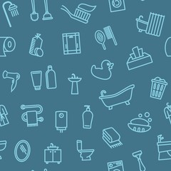 Seamless monochrome background with linear bathroom symbols