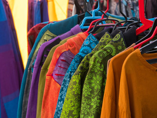 Ethnic clothing in outdoor market in summer festival