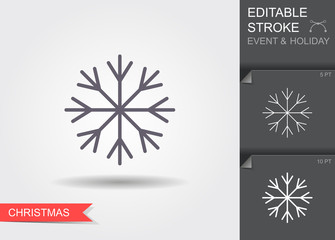 Snowflake. Line icon with editable stroke with shadow
