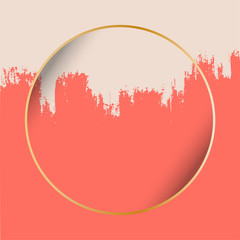 Golden round frame on Ink brush stroke, Vector